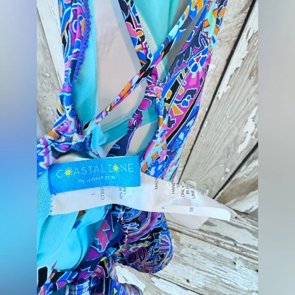 Coastal Zone by Jantzen One Piece size Large Paisley Print Swimsuit Back tie